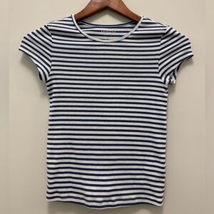 American Eagle Outfitters Blue and White Fitted Ribbed Short Sleeve Tee XS